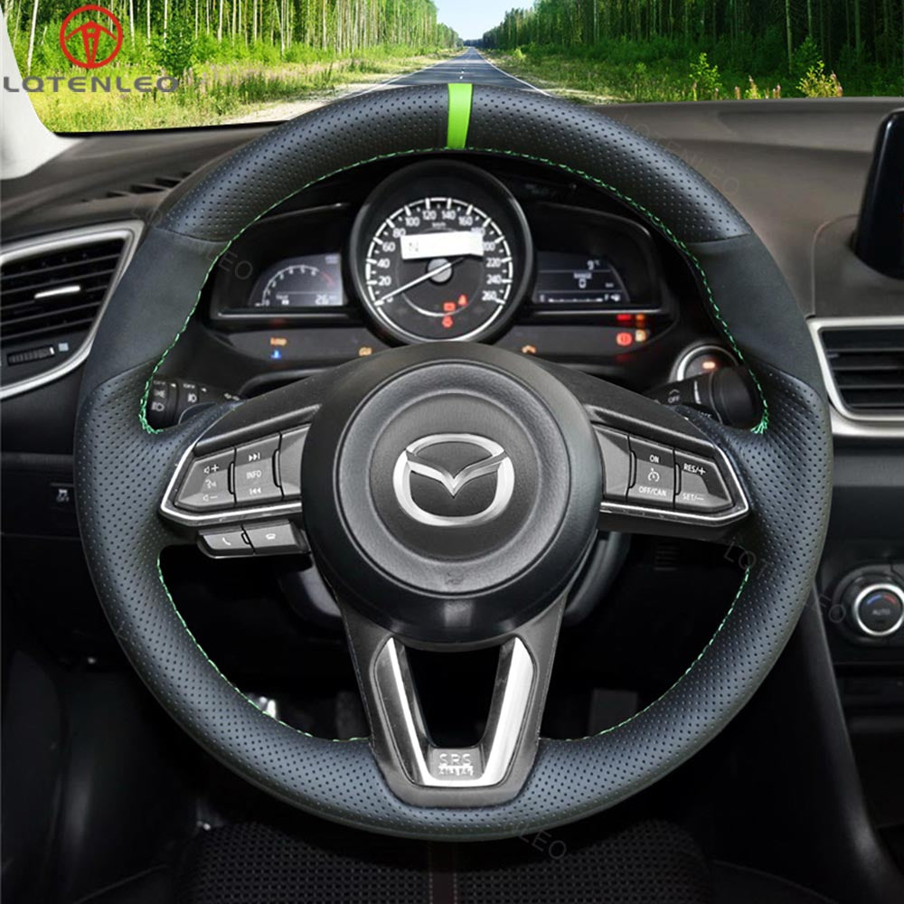 LQTENLEO Alcantara Leather Suede Hand-stitched Car Steering Wheel Cover for Mazda 3 Axela / Mazda 6 Atenza / CX-3 / CX-5 / CX-9 / for Toyota Yaris