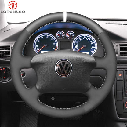 LQTENLEO Carbon Fiber Leather Suede Hand-stitched Car Steering Wheel Cover for Volkswagen Golf 4 (IV) / Passat B5/ Passat Variant/ Sharan/ Bora/T4 /T5 / Jetta/EuroVan