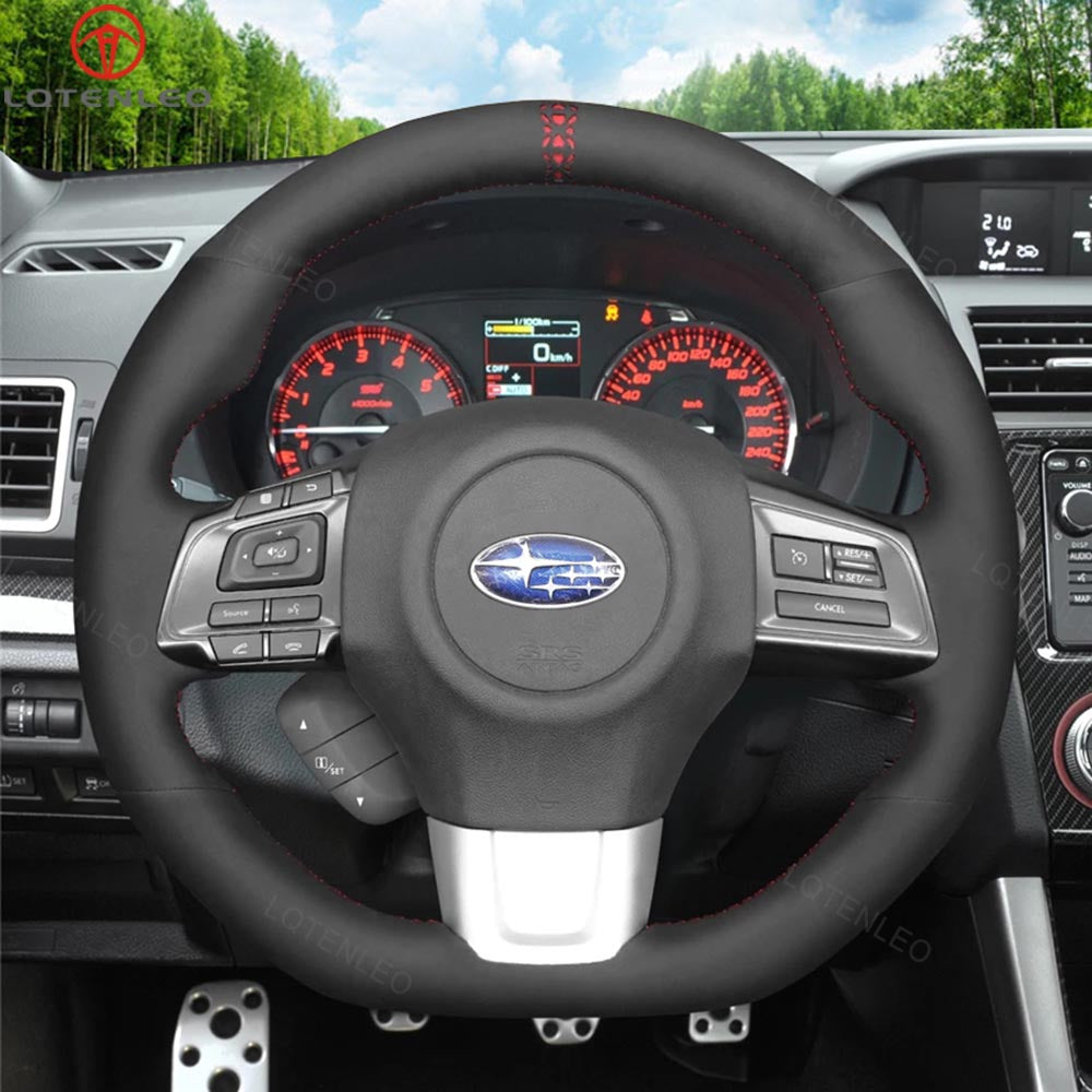 LQTENLEO Alcantara Carbon Fiber Leather Suede Hand-stitched Car Steering Wheel Cover for Subaru WRX (STI) Levorg 2015-2019