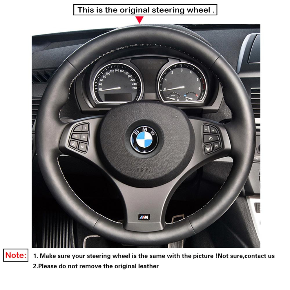 LQTENLEO Black Leather Suede Hand-stitched Car Steering Wheel Cover for BMW X3 E83 2007-2010