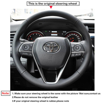 LQTENLEO Carbon Fiber Leather Suede Hand-stitched Car Steering for Toyota Camry Corolla RAV4 Avalon