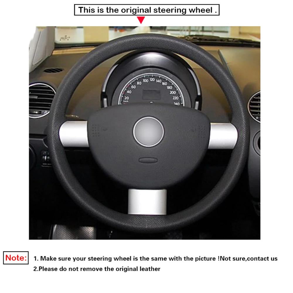 LQTENLEO Black Genuine Leather Hand-stitched Car Steering Wheel Cove for for Volkswagen VW Beetle