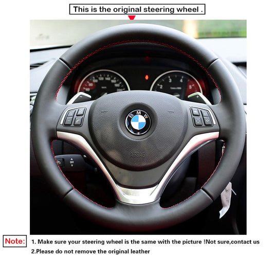 LQTENLEO Black Genuine Leather Hand-stitched Car Steering Wheel Cove for BMW X1 E84 / 1 Series E81 E82 E87 E88