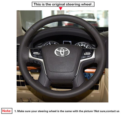 LQTENLEO Black Carbon Fiber Leather Suede Hand-stitched Car Steering Wheel Cover for Toyota Land Cruiser Prado Crown