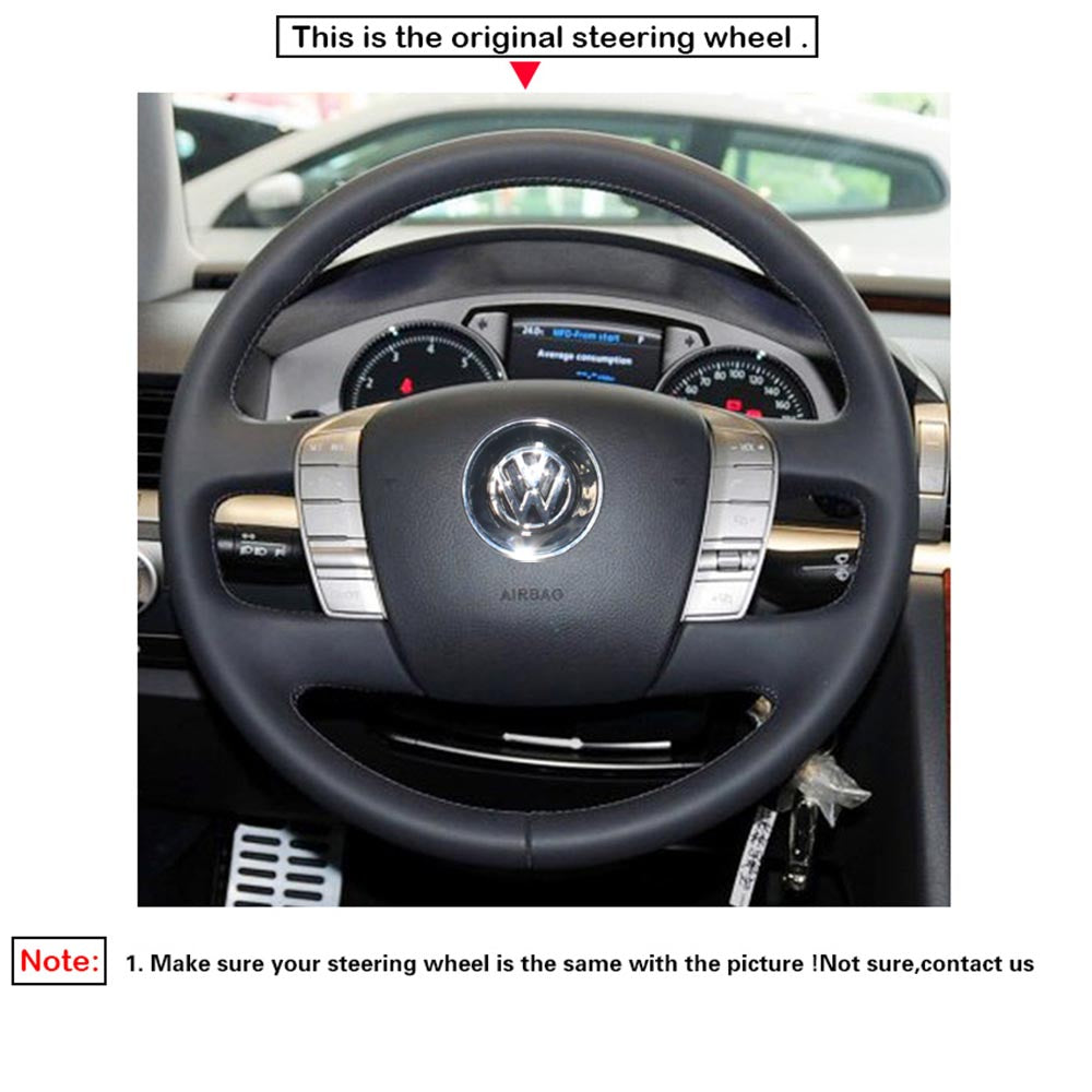 LQTENLEO Black Leather Hand-stitched Car Steering Wheel Cover for Volkswagen VW Phaeton 2010 2011 2012 2013 2014 2015 2016