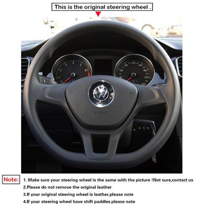 LQTENLEO Black Carbon Fiber Leather Suede Hand-stitched Car Steering Wheel Cover for Volkswagen VW Golf 7 Sportsvan Polo 5 Jetta Up! Passat 2013-2021