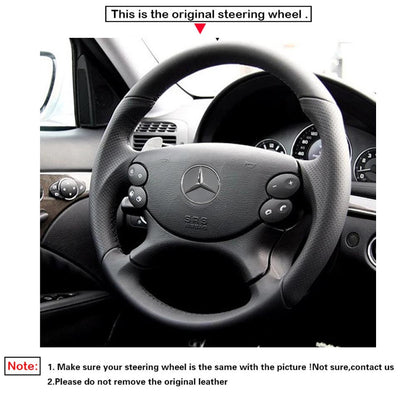 LQTENLEO Black Leather Suede Hand-stitched Car Steering Wheel Cover for Mercedes Benz CLK 55 AMG C209/CLS 55 AMG C219/CLS 63 AMG C219/E 63 AMG W211/SL 55 AMG R230/SL 65 AMG R230