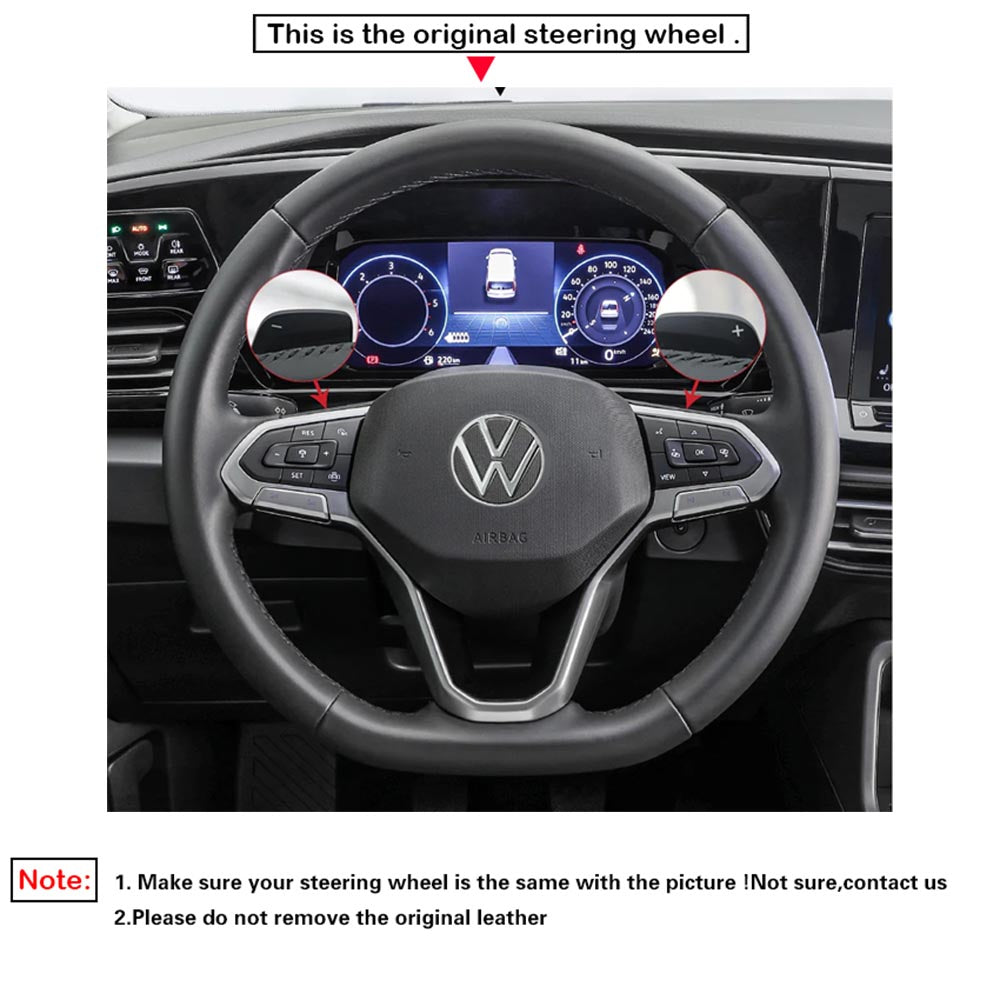 LQTENLEO Alcantara Carbon Fiber Leather Suede Hand-stitched Car Steering Wheel Cover for Volkswagen VW Arteon 2021 / Atlas 2020-2021 / ID.4 2021 / Taos 2022 / Atlas Cross Sport 2020-2021