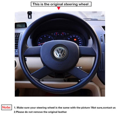LQTENLEO Black Genuine Leather Hand-stitched Car Steering Wheel Cover for Volkswagen VW Golf 5 (V) 2003-2005 Polo 2001-2007 FOX Touran