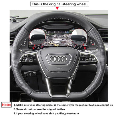 LQTENLEO Alcantara Leather Suede Hand-stitched Car Steering Wheel Cover for Audi A6 (C8) Avant Allroad 2018-2019 / A7 (K8) 2018-2019 / S6 S 7 2019