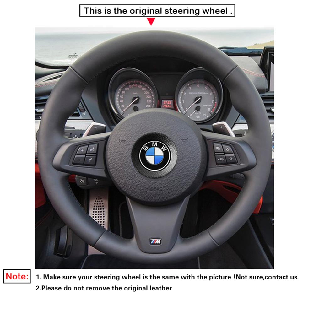 LQTENLEO Black Carbon Fiber Genuine Leather Hand-stitched Car Steering Wheel Cover for BMW Z4 M E89 2009-2016
