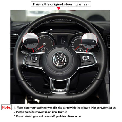 LQTENLEO Alcantara Hand-stitched Car Steering Wheel Cover for Volkswagen VW Golf GTI 7 2015-2021 / Golf R 2015-2019 / Jetta GLI 2015-2018
