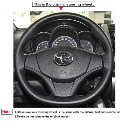 LQTENLEO Black Leather Hand-stitched No-slip Car Steering Wheel Cover for Toyota Vios 2014-2019