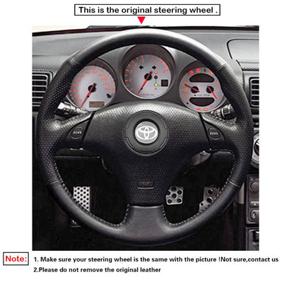 LQTENLEO Black Genuine Leather Suede Hand-stitched Car Steering Wheel Cover for Toyota RAV4 Celica MR2 MR-S Supra Caldina