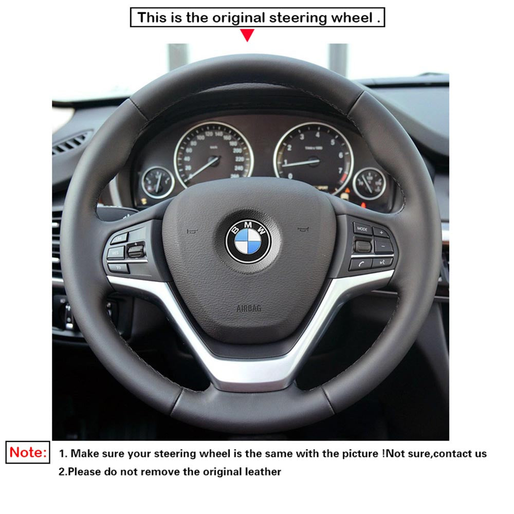 LQTENLEO Black Leather Suede Hand-stitched Car Steering Wheel Cover for BMW X5 F15 2013-2018 / X6 F16 2014-2019