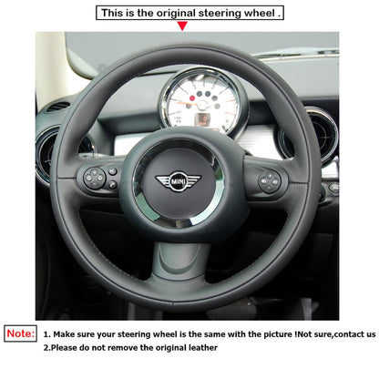 LQTENLEO Black Leather Suede Hand-stitched Car Steering Wheel Cover for Mini Coupe Clubman Clubvan Roadster