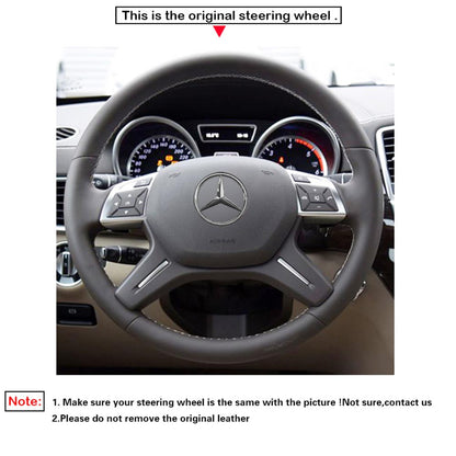 LQTENLEO Black Leather Suede Hand-stitched Car Steering Wheel Cover for Mercedes Benz G-Class W463 2013-2018 / GL-Class X166 2013-2016 / M-Class W166 2012-2015