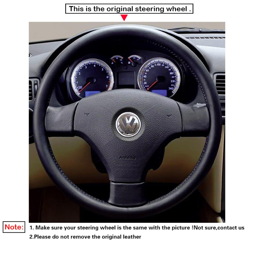 LQTENLEO Black Leather Suede Hand-stitched Car Steering Wheel Cover for Volkswagen Bora 2001-2005