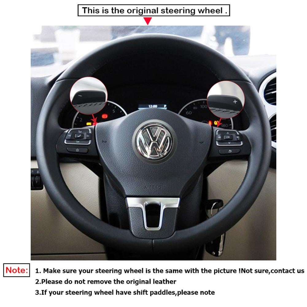 LQTENLEO Carbon Fiber Leather Suede Hand-stitched Car Steering Wheel Cover for VW Golf Tiguan Limited Passat Jetta
