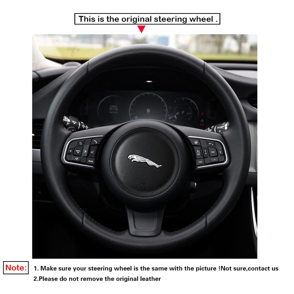 LQTENLEO Dark Gray Alcantara Hand-stitched Car Steering Wheel Cover for Jaguar E-Pace 2017-2019 / F-Pace 2016-2017 / XE 2015-2017 / XF 2016-2017
