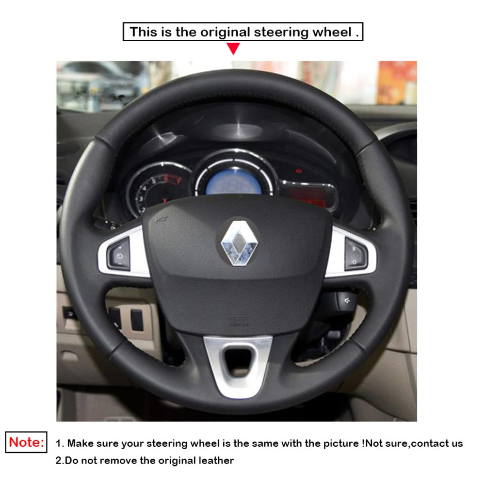 LQTENLEO Black Leather Suede Hand-stitched Car Steering Wheel Cover for Renault Megane 3 (Coupe) RS 2010-2016