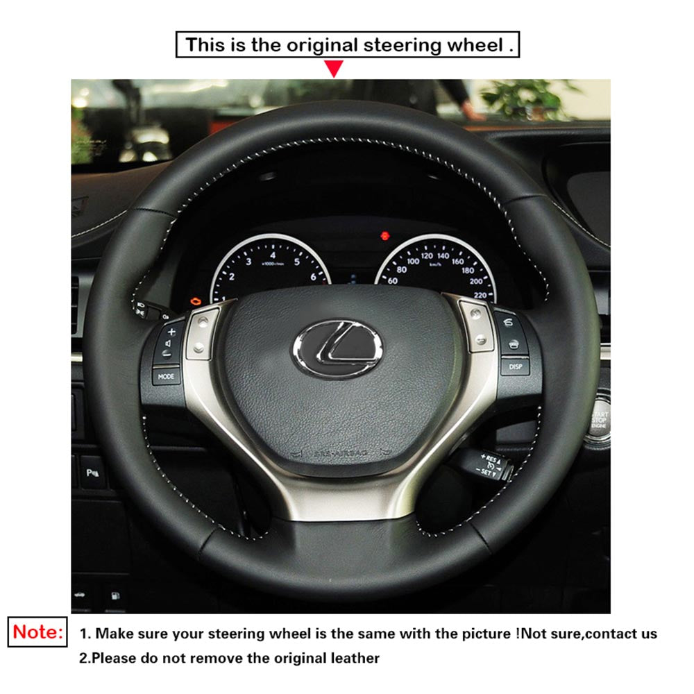 LQTENLEO Black Genuine Leather Suede Hand-stitched Car Steering Wheel Cove for LexusES250 /ES300h /GS250 /GS300h /RX270 /RX350