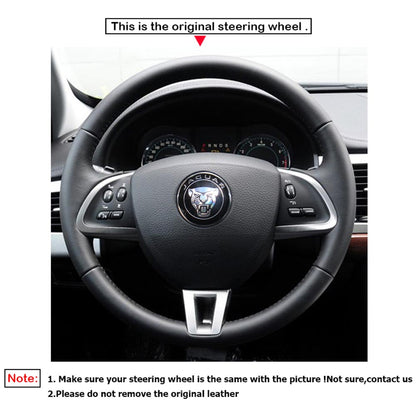 LQTENLEO Black Genuine Leather Hand-stitched Car Steering Wheel Cover for Jaguar XF XF S XF Sportbrake