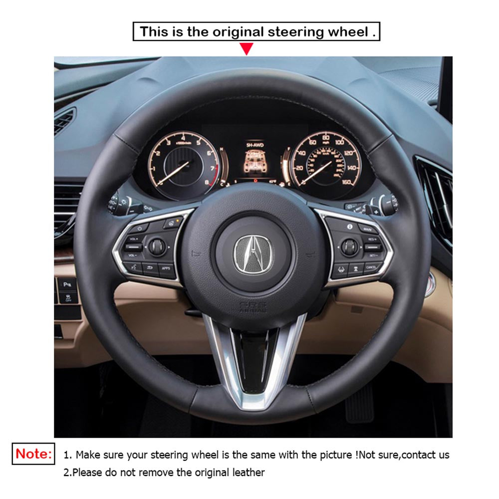 LQTENLEO Black Leather Suede Hand-stitched Car Steering Wheel Cover for Acura RDX 2019-2021