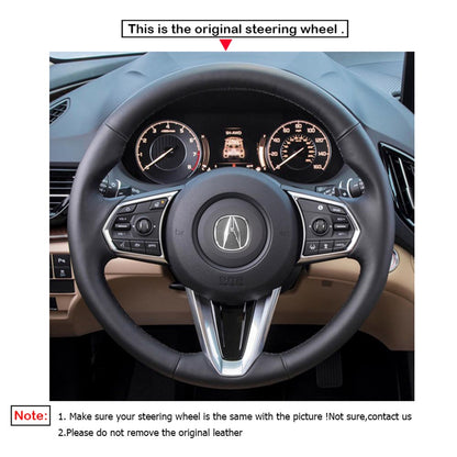 LQTENLEO Black Leather Suede Hand-stitched Car Steering Wheel Cover for Acura RDX 2019-2021