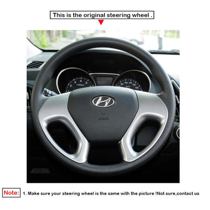 LQTENLEO Black Genuine Leather Suede Hand-stitched Car Steering Wheel Cover for Hyundai ix35 2010-2016