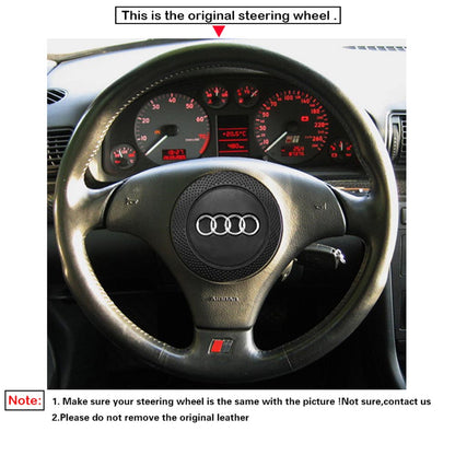 LQTENLEO Black Genuine Leather Suede Hand-stitched Car Steering Wheel Cover for Audi TT (8N) 1998-2001 / A8 S8 (D2) 1998-2002 / S4 (B5) 1997-2001 / S6 (C5)