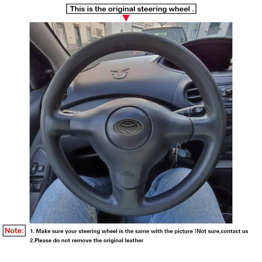 LQTENLEO Black Genuine Leather Suede Hand-stitched Car Steering Wheel Cover for Toyota Yaris Vitz Probox Sienta Succeed Echo Porte