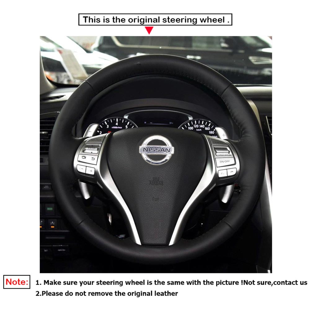 LQTENLEO Black Carbon Fiber Leather Suede Hand-stitched Car Steering Wheel Cover for Nissan Qashqai / X-Trail / Teana / Altima / Sentra / Tiida / Navara / Pulsar / Rogue / Navara D23