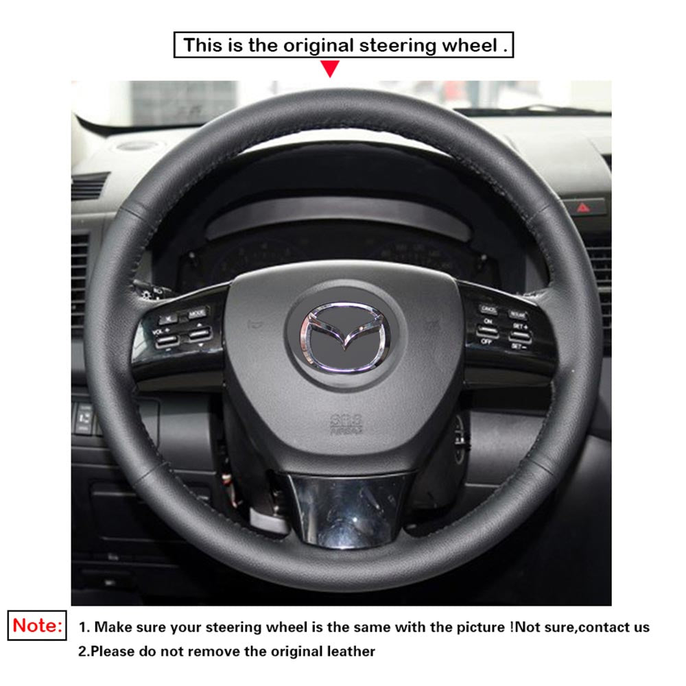 LQTENLEO Black Leather Suede Hand-stitched Car Steering Wheel Cover for Mazda 6 (US) Mazda 8 CX-9 CX9