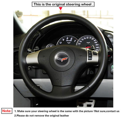 LQTNEELO Black Genuine Leather Hand-stitched Car Steering Wheel Cover for Chevrolet Corvette 2006-2011