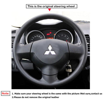LQTENLEO Black Leather Hand-stitched No-slip Car Steering Wheel Cover for Mitsubishi Lancer X 10 Colt Outlander ASX Nissan Clipper Rio 2007-2015