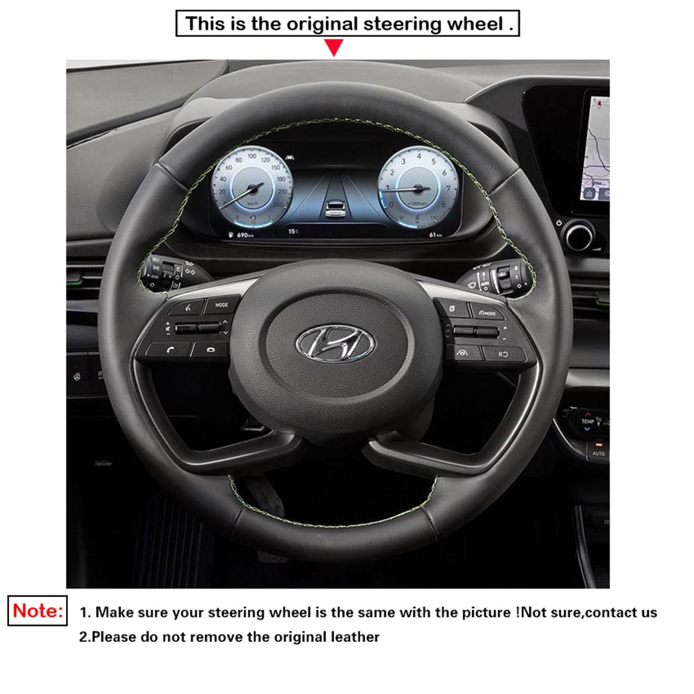 LQTENLEO Carbon Fiber Leather Suede DIY Hand-stitched Car Steering Wheel Cover for Hyundai i20 III 2020-2023 / Bayon 2021-2024
