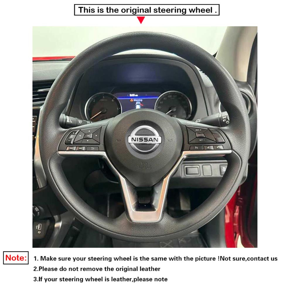 LQTENLEO Black Genuine Leather Hand-stitched Car Steering Wheel Cove for Nissan Navara 2021-2024