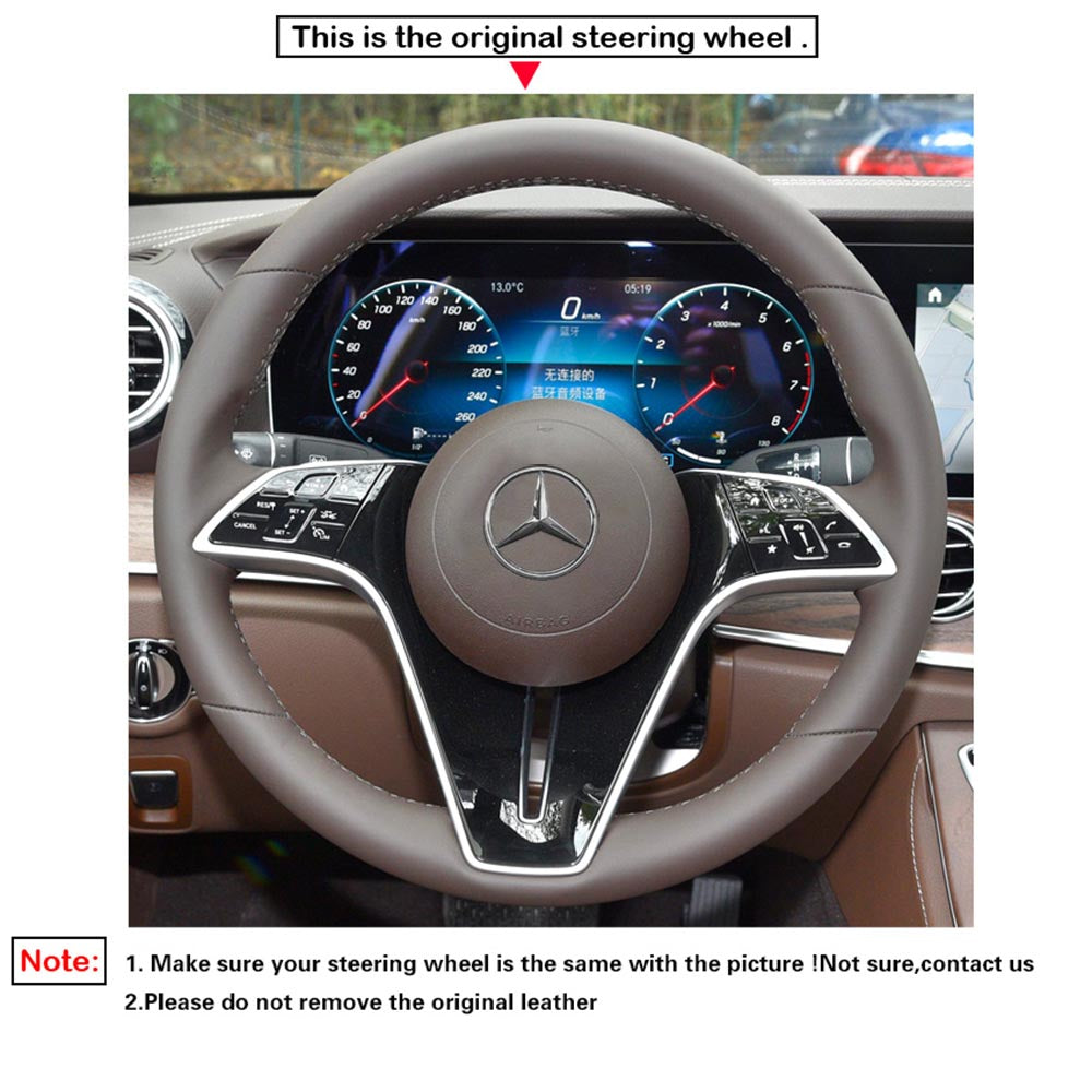 LQTENLEO Black Leather Suede Hand-stitched Car Steering Wheel Cover for Mercedes-Benz CLS-Class (C257)/ CLS-Class AMG-Line/ E-Class (W213)/ EQS (V297)