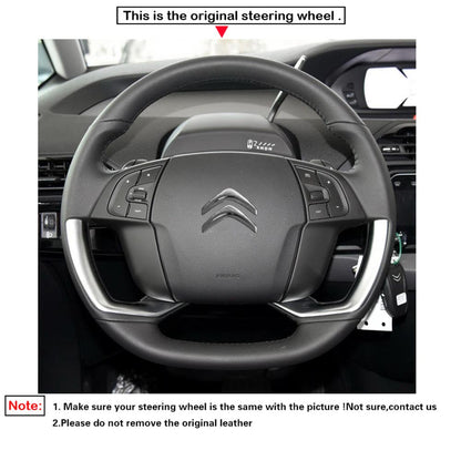 LQTENLEO Black Leather Suede Hand-stitched Car Steering Wheel Cover for Citroen C4 / C4 Picasso / Grand C4 Picasso / C4 SpaceTourer / Grand C4 SpaceTourer