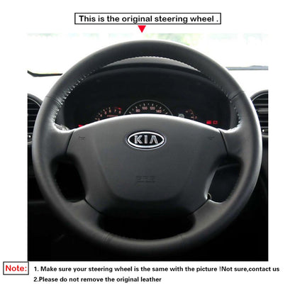 LQTENLEO Black Leather Hand-stitched No-slip Car Steering Wheel Cover for Kia Carens 2 Magentis Rondo 2 2006-2012 Opirus 2003-2007