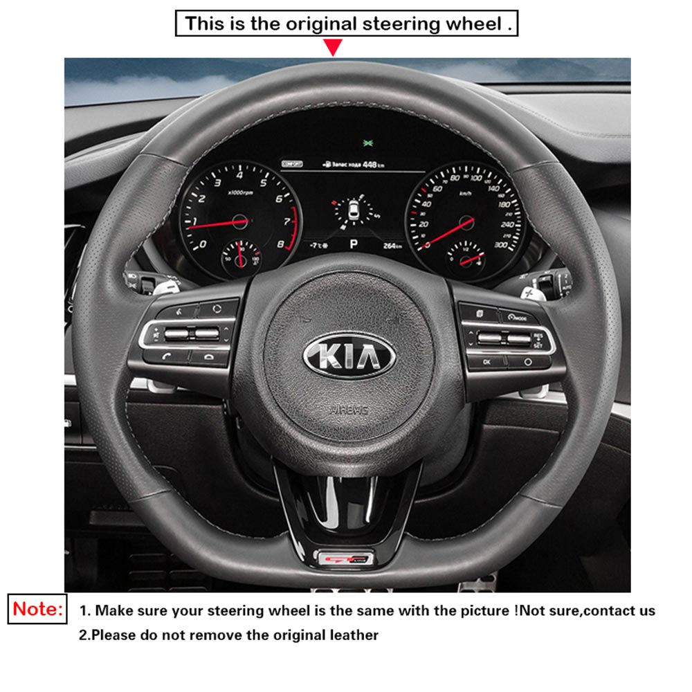 LQTENLEO Alcantara Carbon Fiber Suede Leather Hand-stitched Car Steering Wheel Cover Braids for Kia Stinger 2017 2018 2019 2020