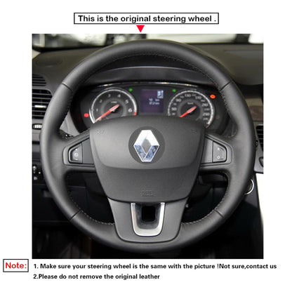 LQTENLEO Black Genuine Leather Hand-stitched Car Steering Wheel Cover for Renault Laguna Latitude Samsung SM5