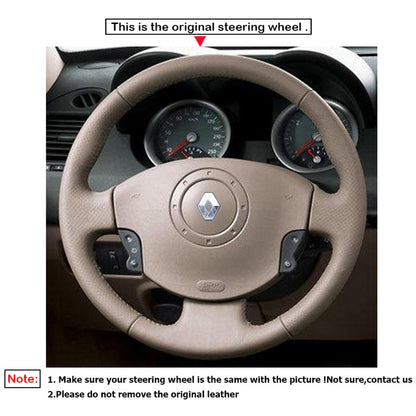 LQTENLEO Carbon Fiber Leather Suede Hand-stitched Car Steering Wheel Cover for Renault Megane Scenic2 (Grand Scenic) Kangoo