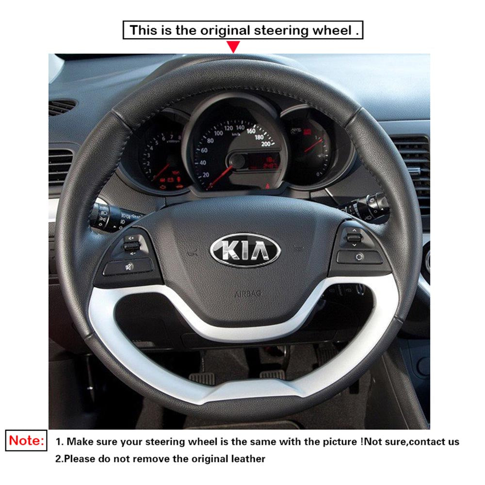 LQTENLEO Carbon Fiber Leather Suede Hand-stitched Car Steering Wheel Cover for Kia Picanto 2 2011-2017