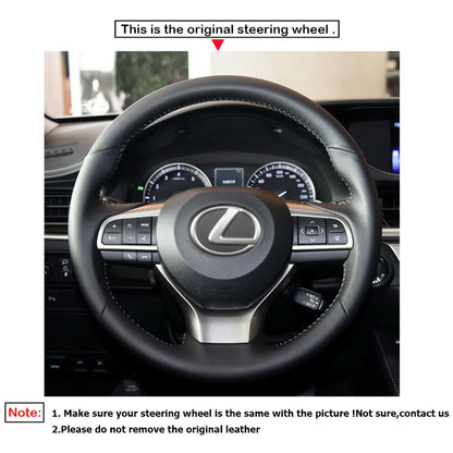 LQTENLEO Black Genuine Leather Suede Hand-stitched Car Steering Wheel Cover for Lexus ES300h ES350 2016-2018