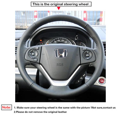 LQTENLEO Black Leather Suede Hand-stitched No-slip Car Steering Wheel Cover for Honda CR-V CRV 2012-2018