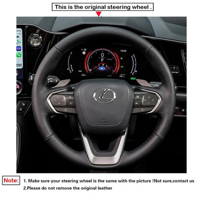 LQTENLEO Black Genuine Leather Hand-stitched Car Steering Wheel Cover for Lexus RX350 NX350 2022-2024