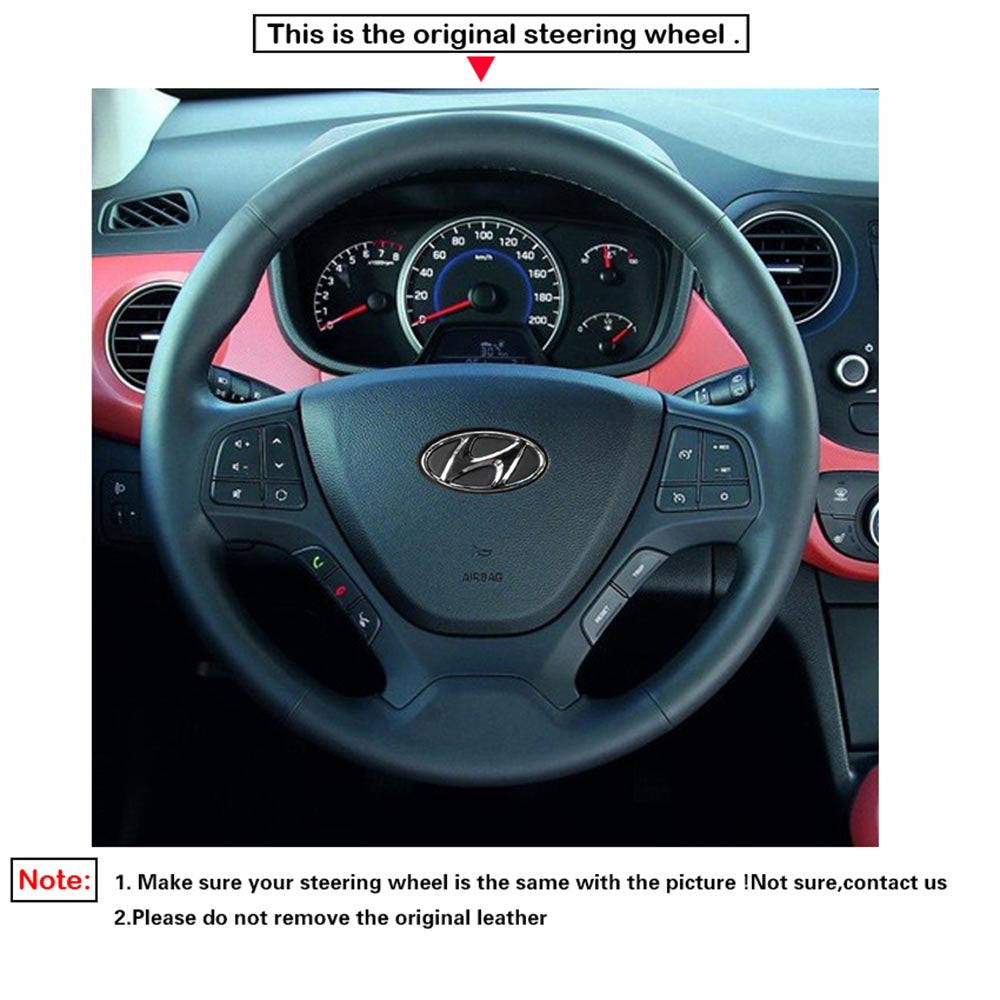 LQTENELO Carbon Fiber Leather Suede Hand-stitched No-slip Soft Car Steering Wheel Cover Braid For Hyundai i10 2013-2020 i20 2015-2020