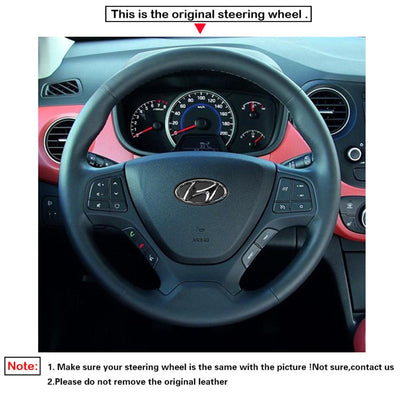 LQTENELO Carbon Fiber Leather Suede Hand-stitched No-slip Soft Car Steering Wheel Cover Braid For Hyundai i10 2013-2020 i20 2015-2020
